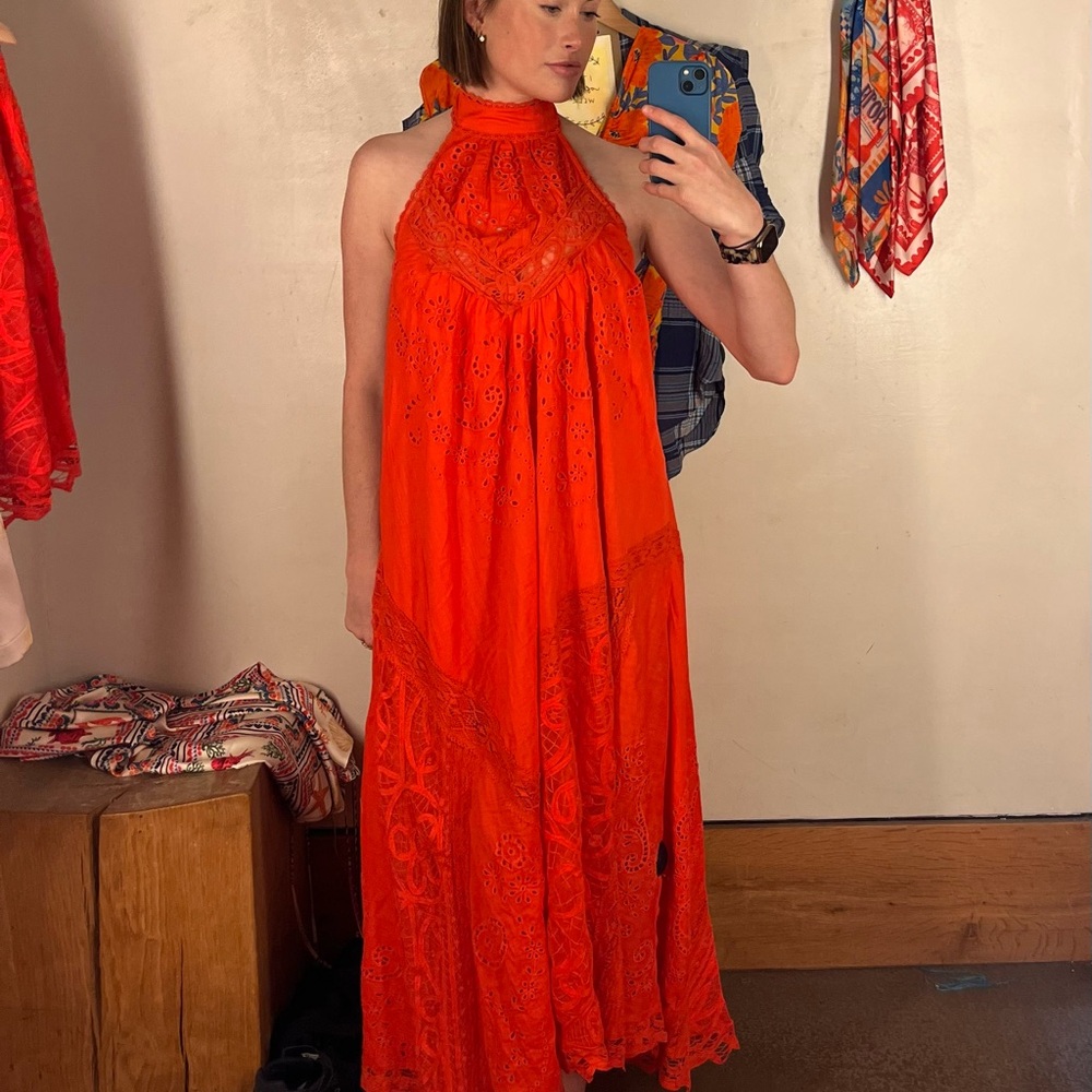 Anthropologie Vibrant Orange Halter Maxi Dress